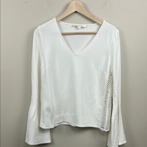 JONATHAN SIMKHAI ivory V neck satin pull over